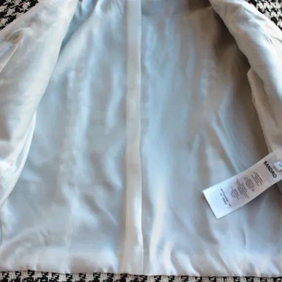 Sandro Houndstooth Tweed Jacket, Black, Size 36 / S - Picture 6 of 11